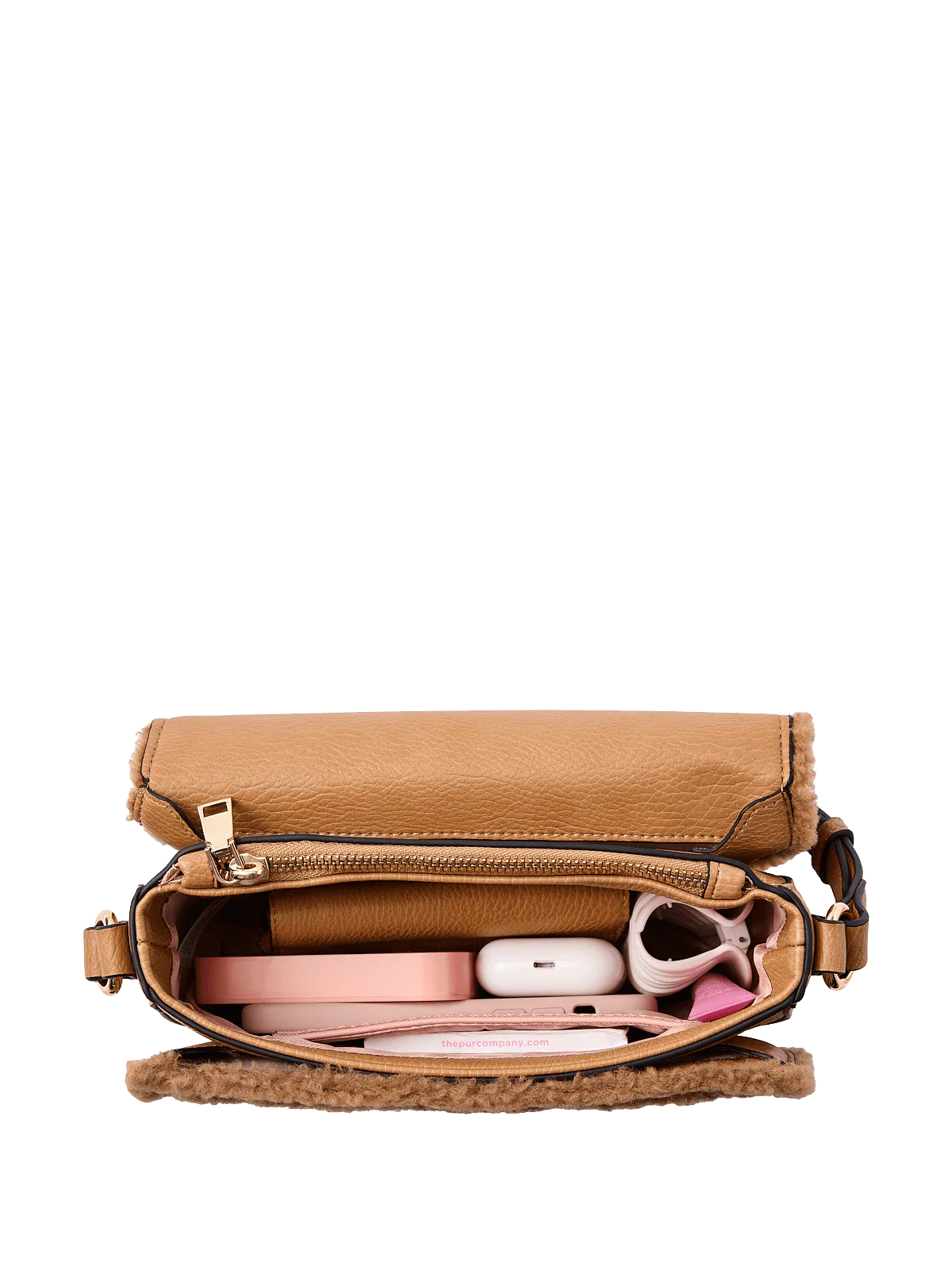 The Icon Crossbody Teddy Faux Fur Camel - Image 12
